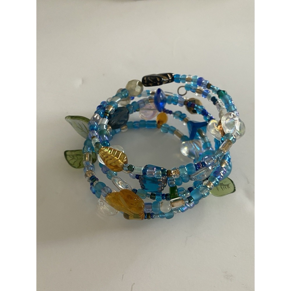 Five‎ Layer Beaded Wrap Around Bracelet with Blues, Greens and Browns